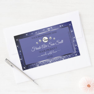Glamourous Blue Glitter Product Label Logo Diamond