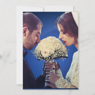 Glamourous Blue & Gold Photo Elopement Announcemen Invitation
