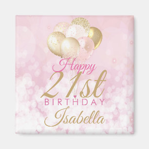Glamourous Blush Pink Gold 21st Birthday Balloon Magnet
