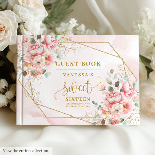 Glamourous Blush Pink Gold Floral Sweet Sixteen Guest Book