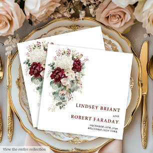 Glamourous Boho Marsala Blush Gold Floral Wedding Napkin