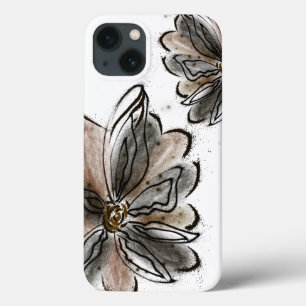 Glamourous brown flower painting iPhone 13 case