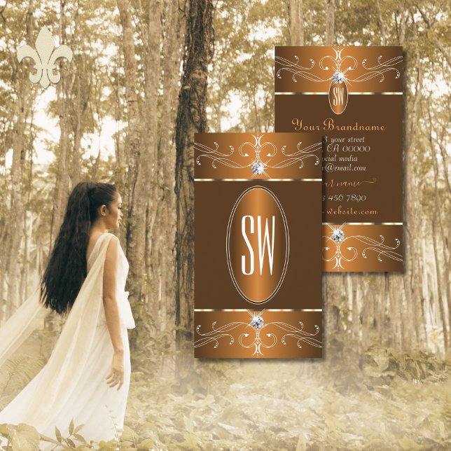 Glamourous Brown Orange Ornate Ornaments Initials Business Card (Creator Uploaded)