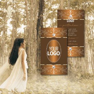 Glamourous Brown Orange Ornate Ornaments with Logo Business Card