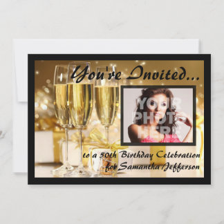 Glamourous Bubbly Photo 50th Birthday Invitations