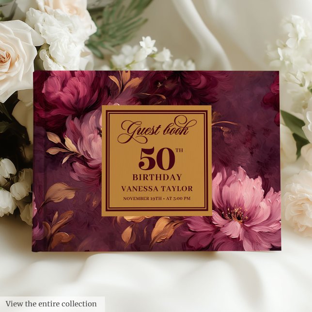 Glamourous burgundy blush gold roses 50 guest book (Glamorous burgundy blush gold roses 50th guest book

)