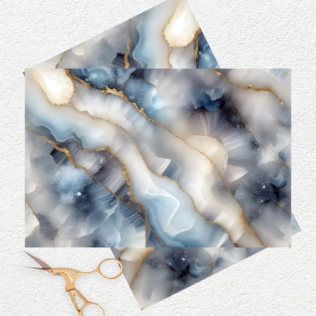 Glamourous Celestial Blue Marble with Gold Swirls Tissue Paper (Creator Uploaded)