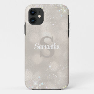 Glamourous Champagne Glitter Monogram iPhone 11 Case