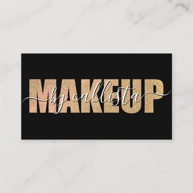 Glamourous Chic Gold Glitter Typography Makeup Business Card (Front)