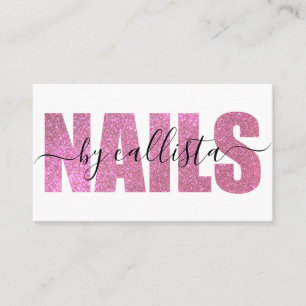 Glamourous Chic Pink Glitter Typography Nail Artis Business Card