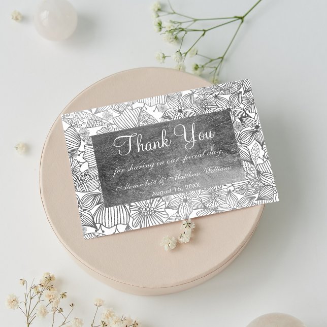 Glamourous chic white faux silver floral Thank You Postcard (Glamorous chic white faux silver floral Thank You)