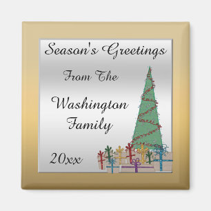 Glamourous Christmas Tree & Presents Faux Glitter Magnet
