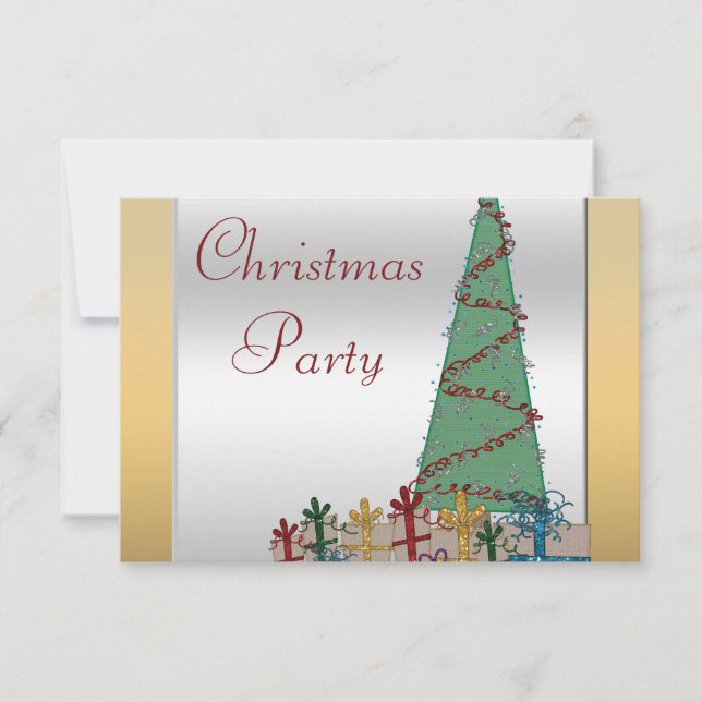Glamourous Christmas Tree & Presents Faux Glitter RSVP Card (Front)