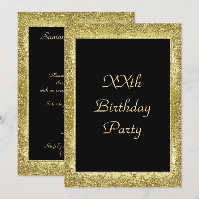 Glamourous Classy Gold & Black Birthday Invitation (Front/Back)