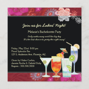 Glamourous Cocktails Cute Pink Bachelorette Party Invitation
