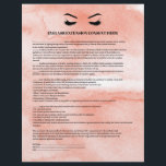 Glamourous Coral EYELASH EXTENSION CONSENT FORM Flyer<br><div class="desc">Eyelash Extensions Consent forms are perfect for your Lash Extension business. This modern and sophisticated consent form design features a glamourous , minimalistic illustration of a woman's eyelashes a title and a block where you can insert all your informed consent details on a luxury watercolor coral background. Need help? Please...</div>
