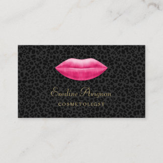 Glamourous Cosmetologist Black Leopard Pink Lips Business Card