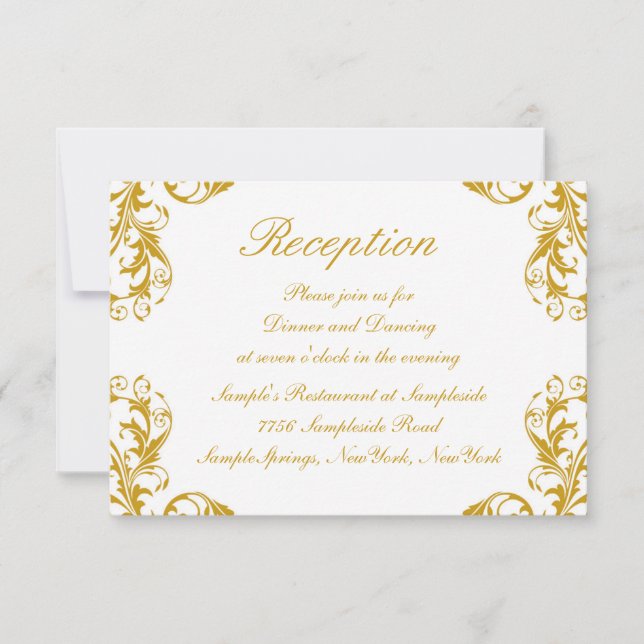 Glamourous Damask Wedding Reception Card (Front)