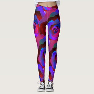 Glamourous dark red purple blue abstract rose leggings
