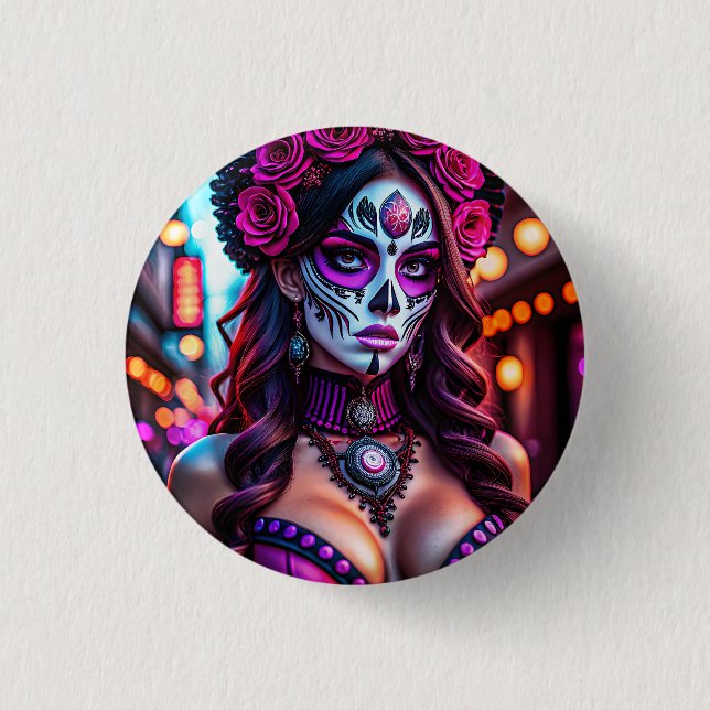 Glamourous Día de los Muertos Catrina portrait wit 3 Cm Round Badge (Front)