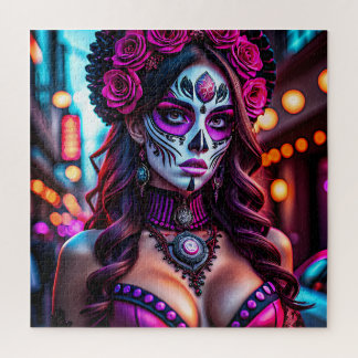 Glamourous Día de los Muertos Catrina portrait wit Jigsaw Puzzle
