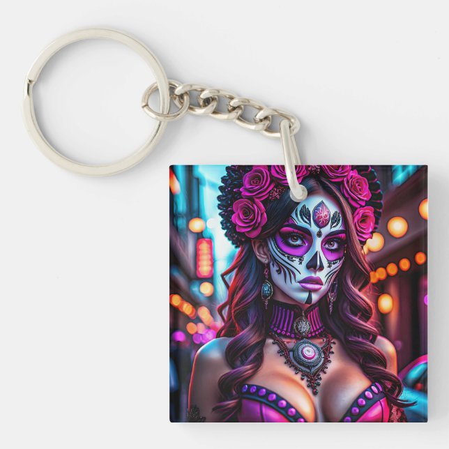 Glamourous Día de los Muertos Catrina portrait wit Key Ring (Front)