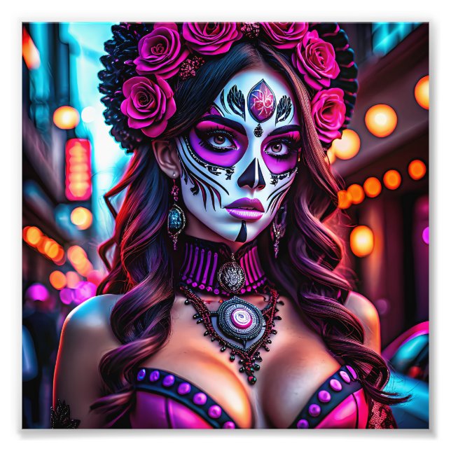 Glamourous Día de los Muertos Catrina portrait wit Photo Print (Front)