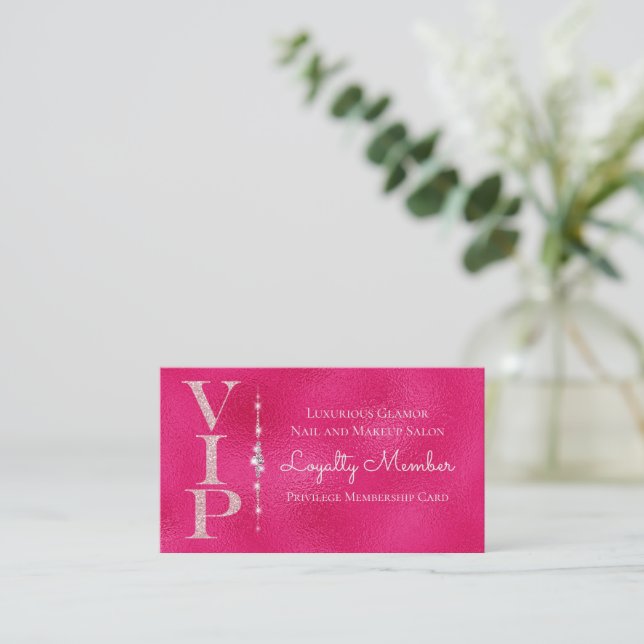 Glamourous Diamonds Pink Glitter VIP Loyalty Business Card (Standing Front)