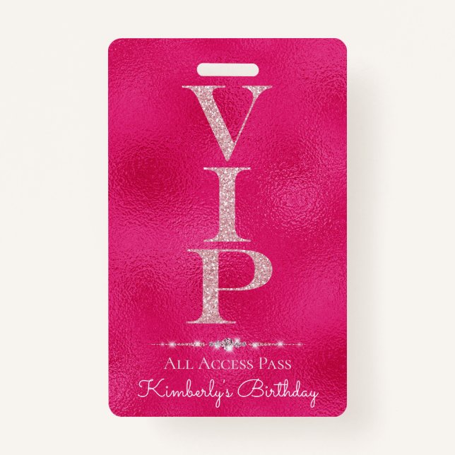 Glamourous Diamonds Pink Glitter VIP Loyalty ID Badge (Front)