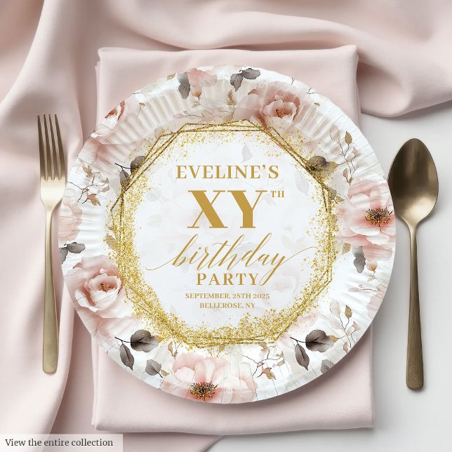 Glamourous Dusty Pink Floral Birthday Paper Plates (Glamorous Dusty Pink Floral Birthday Paper Plates

)