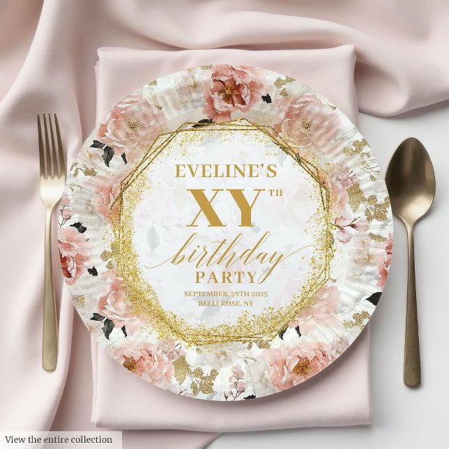 Glamourous Dusty Pink Floral Birthday Paper Plates (Glamorous Dusty Pink Floral Birthday Paper Plates

)