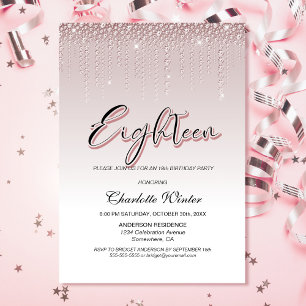 Glamourous Dusty Rose Pink Diamonds 18th Birthday Invitation