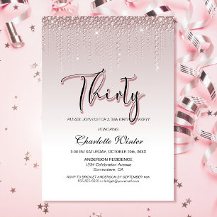 Glamourous Dusty Rose Pink Diamonds 30th Birthday Invitation