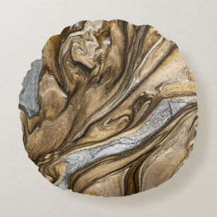 Glamourous Earthy Marble Swirl Pattern Round Cushion