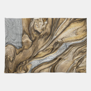 Glamourous Earthy Marble Swirl Pattern Tea Towel