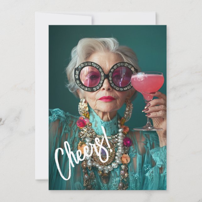 Glamourous Elderly Woman Bold Luxury Fashion Invitation (Front)