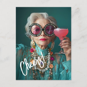 Glamourous Elderly Woman Bold Luxury Fashion Postcard