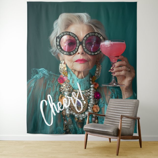 Glamourous Elderly Woman Bold Luxury Fashion Tapestry (In Situ)