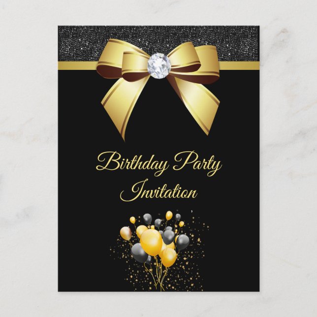 Glamourous Elegance Birthday Party Invitation Postcard (Front)