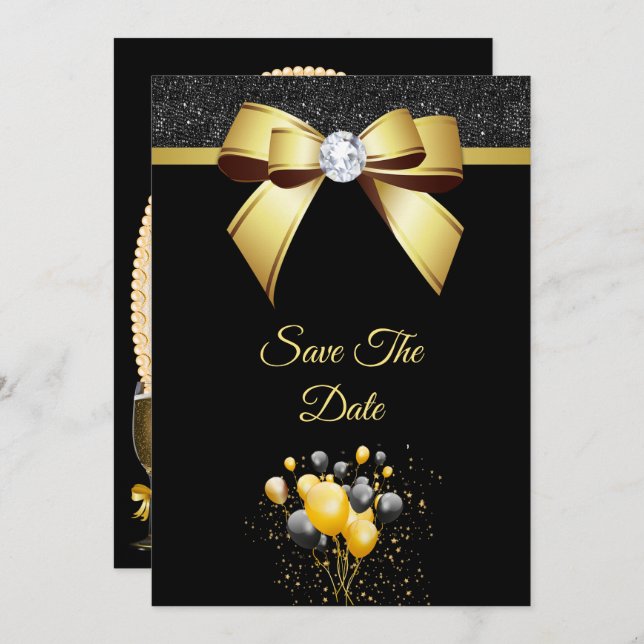 Glamourous Elegance Birthday Party Save The Date (Front/Back)