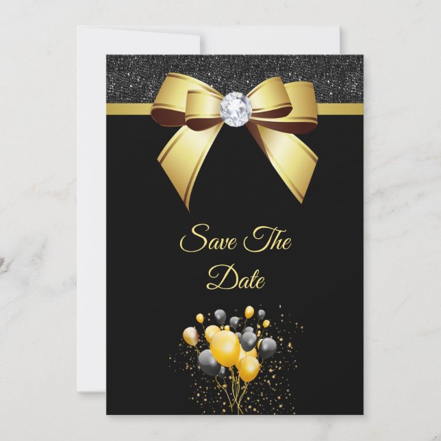 Glamourous Elegance Birthday Party Save The Date (Front)