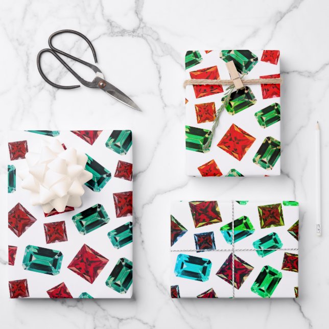 Glamourous Elegant Emerald Green Ruby Gems Pattern Wrapping Paper Sheet (Front)