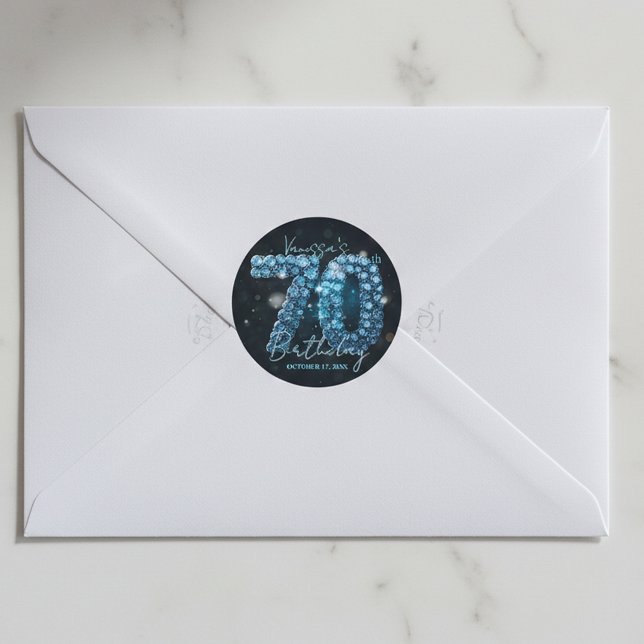 Glamourous Elegant Teal Blue Diamonds 70th Birthda Classic Round Sticker (Creator Uploaded)
