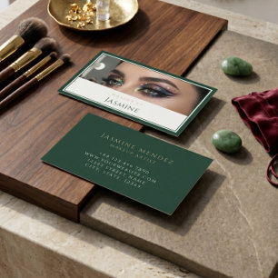 Glamourous Emerald Green Glitter Eyes Makeup Artis Business Card
