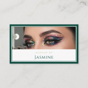 Glamourous Emerald Green Glitter Eyes Makeup Artis Business Card