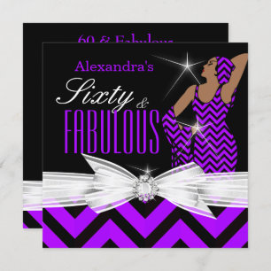 Glamourous Fabulous 60 Chevron Purple Birthday Invitation