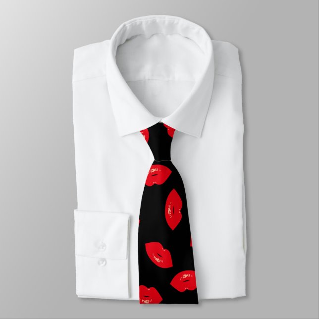 Glamourous Fashion Red Lips Pattern Tie (Tied)