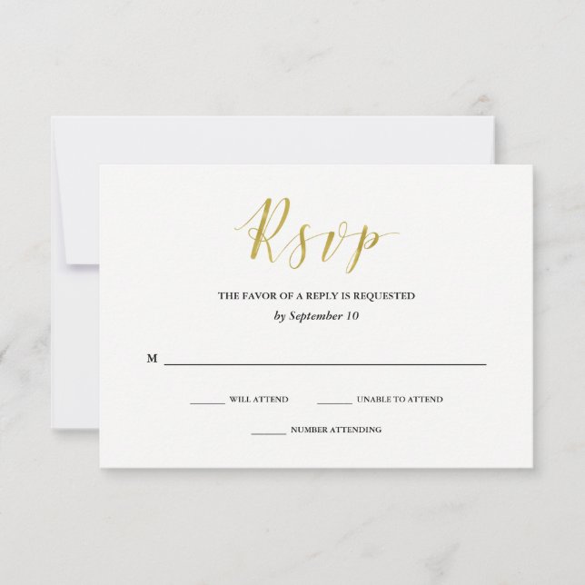 Glamourous Faux Gold Classic Wedding RSVP Card (Front)
