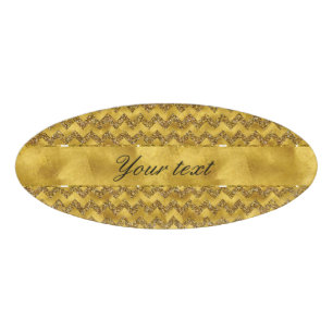 Glamourous Faux Gold Glitter Chevrons Name Tag