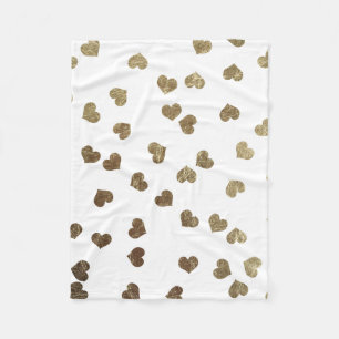 Glamourous Faux Gold Hearts Pattern Fleece Blanket